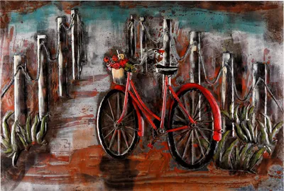 Produktbild von Wandbild Metallbild Bicycle red Detailed 3D 120x80cm Relief Unikat handgefertigt