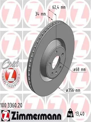 Produktbild von 2x ZIMMERMANN Bremsscheibe 100.3360.20 für AUDI A6 Allroad (4GH 4GJ C7) 62mm