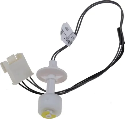 A water level sensor with a float and a white connector.