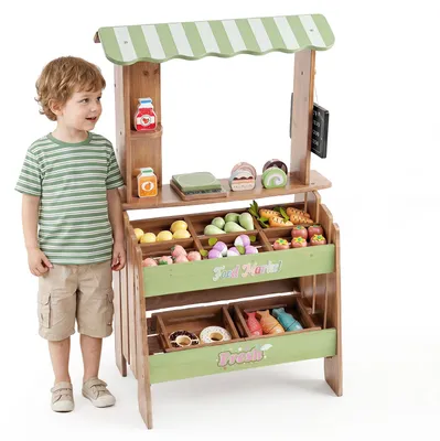 Produktbild von KOMFOTTEU Kinder Kaufladen, Holz Kaufmannsladen mit 43 Zubehörteilen, für Kinder ab 3 Jahren