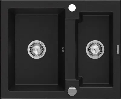Zdjęcie produktu dla Mexen Carlos zlewozmywak granitowy 1,5-komorowy 582 x 475 mm, czarny, syfon chrom - 6518581500-77