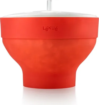 Zdjęcie produktu dla Miseczka do popcornu Lékué, czerwona, 20 cm, 2800 ml, prosta metoda przygotowania popcornu