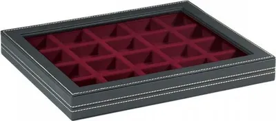 Produktbild von Lindner 2367-2870E Sammelkassette NERA M mit Sichtfenster mit dunkelroter Einlage mit 20 quadratischen Fächern