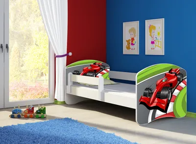 Produktbild von Kinderbett, Babybett 70x140, 80x160, 80x180cm Juniorbett, Kind, Motiv, Schublade CLAMARO, Bett Farbe:06 Formula1, Ausführung:Ohne Bettkasten, Bett Größe:140 x 70 cm
