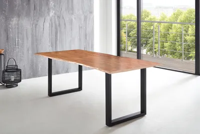 Produktbild von Esstisch Baumkante massiv Akazie natur 240 x 100 U-Gestell schwarz LUBIN