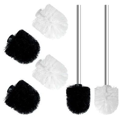 Produktbild von 2 Stück WC-Bürste mit 4 Ersatzbürstenköpfen, stehende Bürsten mit Edelstahlgriff für Toilette und Bad, ergonomisch, elegant, langlebig (Weiß und Schwarz)