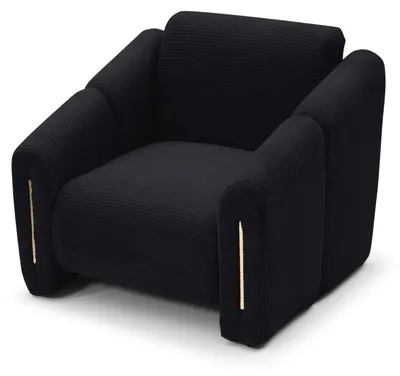 Image de MENZZO Fauteuil design Maximilien Métal doré et Velours côtelé Noir
