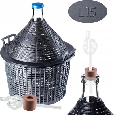 Image de Bonbonne à vin - Bonbonne de fermentation - 15 litres - Avec panier - Bouchon avec tube - Kit -  FCM