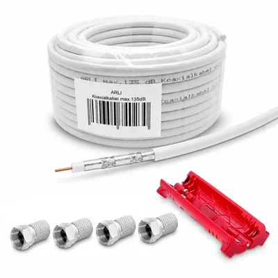 Produktbild von 15m ARLI Koaxialkabel – max. 135 dB 5-fach geschirmt + 4x F-Stecker & Abisoliermesser für DVB-S2 DVB-C2 DVB-T2 4K HD TV