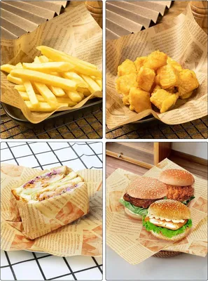 Produktbild von 120 Blatt Backpapier Zeitungslook - 32 x 22 cm - Hamburgerpapier fett dicht - Deli wiederverwendbares Wickelpapier - für Sandwich Pommes
