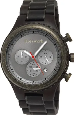 Produktbild von Holzwerk ISERLOHN Herren Holz Uhr Chronograph mit Datum in schwarz, grau, silber