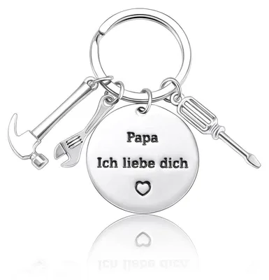 Immagine prodotto di Set di portachiavi in acciaio inossidabile con incisione laser, ideale come regalo per la festa del papà, il Natale o un compleanno
