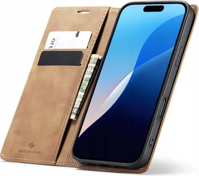 Zdjęcie produktu dla Etui z klapką SPACECASE Wallet do iPhone 16 Brązowy