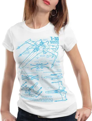 Produktbild von style3 X-Wing Damen T-Shirt blaupause t-65, Farbe:Weiß, Größe:L