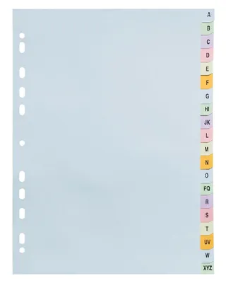 Produktbild von Mister Register Pastell-Register A-Z, 20-teilig, bunt, Karton-Register ohne Deckblatt, Trennblätter passend für DIN A4 Ordner, 6-farbiger Verlauf