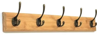 Produktbild von Famanu Garderobenleiste aus Holz, 61 cm mit 5 Haken - Bamboofarbe