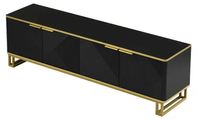 Immagine prodotto di Mobile TV - Basso mobile TV - 4 ante - Struttura geometrica - MDF - 160 x 37,5 x 48 cm - Nero