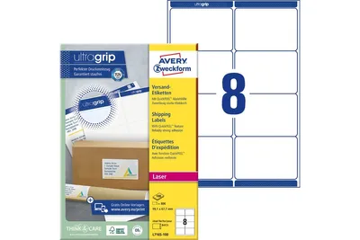 Produktbild von Avery Zweckform L7165-100 Versand-Etiketten, 99,1 x 67,7 mm, Geeignet für Deutsche Post INTERNETMARKE, 100 Blatt/800 Etiketten, weiß