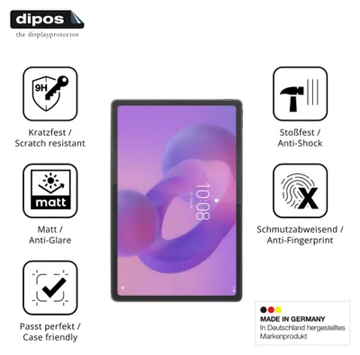 Produktbild von 2x Schutzfolie für Lenovo Idea Tab Plus TB361FU matt - Anti-Shock 9H Folie dipos Glass Kunststoffglas