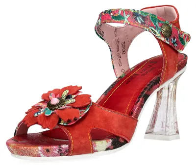 Produktbild von Laura Vita Damen Sandalette Perlmuteffekt Blüte mit Schmuckstein NINO 61, Größe:40 EU, Farbe:Rot