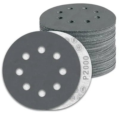 Produktbild von Nassschleifpapier 100 Stück 125mm Klett 8 Loch Körnung 2000 Siliziumkarbid für Exzenterschleifer
