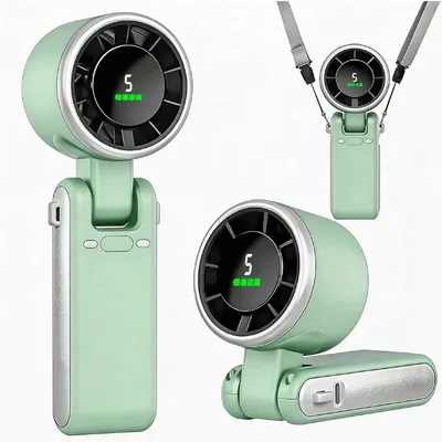 Productafbeelding van Turbo handventilator 3-in-1 – 13.750 RPM, 5 standen, 13 uur batterijduur, 180° inklapbaar, USB-C. Ideaal voor reizen en dagelijks gebruik – Groen