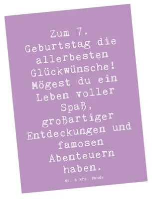 Produktbild von Mr. & Mrs. Panda Postkarte Spruch 7. Geburtstag - Lavendeltraum - Geschenk, Happy Birthday, Glückwünsche, herzliche Geburtstagswünsche, siebter, Grußkarte, Fotokarte, zum