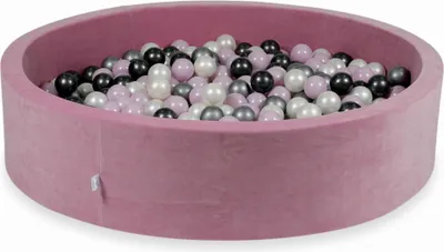Produktbild von Trockenbecken 130x30cm Velvet Soft Pink mit 600 Bällen: Hellrosa Perle, Silber, Metallic Graphit, Perle