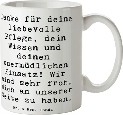 Produktbild von Mr. & Mrs. Panda Teetasse Spruch Dankbare Pflegekraft - Weiß - Geschenk, Becher, Tasse, Dankeschön, Aufmerksamkeit, Kaffeetasse, Danke sagen, Pflegekräfte Wertschätzung
