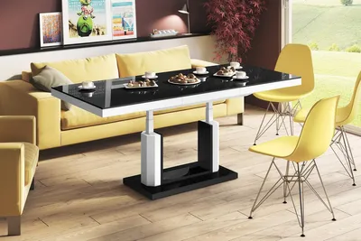 Produktbild von Design Couchtisch Tisch H-120 Hochglanz stufenlos höhenverstellbar ausziehbar Esstisch