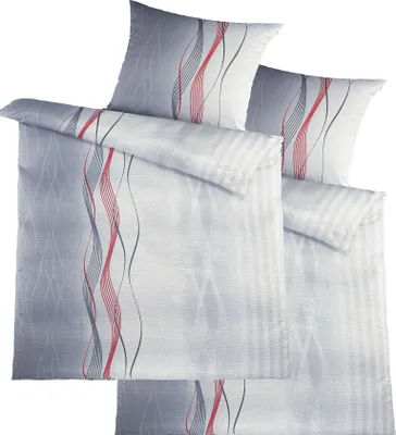 Produktbild von 4-tlg. Seersucker Bettwäsche 2x (135x200 +80x80cm),  grautöne, rot, Wellen, bügelfrei