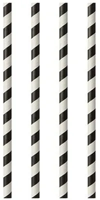 Produktbild von 100 Papstar Trinkhalme, Papier Ø 6 mm, 24 cm schwarz/weiss Stripes 87981
