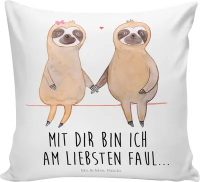 Produktbild von Mr. & Mrs. Panda Kissen 40x40 Faultier Pärchen - Weiß - Geschenk, Liebe, Sofa, Kuschel, Relaxen, Zierkissen, Sofakissen, Dekokissen, Gemeinsam