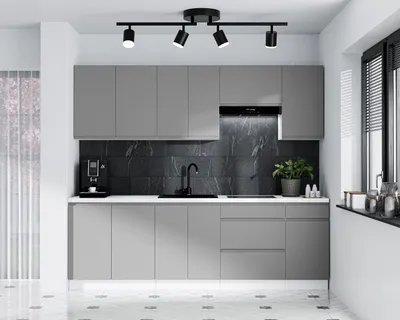 Image de AX LIVING Aquileia Kitchenette 240 cm - Gris avec Corps Blanc & Plateau Marbre Bianco