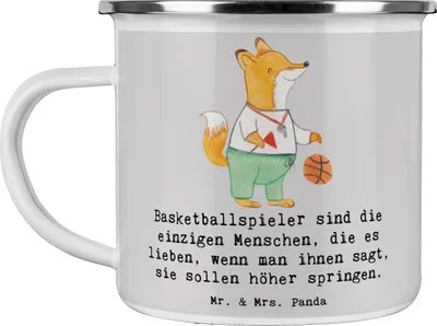Produktbild von Mr. & Mrs. Panda becher emaille Basketball Motivation - Grau Pastell - Geschenk, Teetasse, Haferl, Dunking, Training, Sportler, Kaffeepott, Basketball-Fan, Outdoor, Tasse