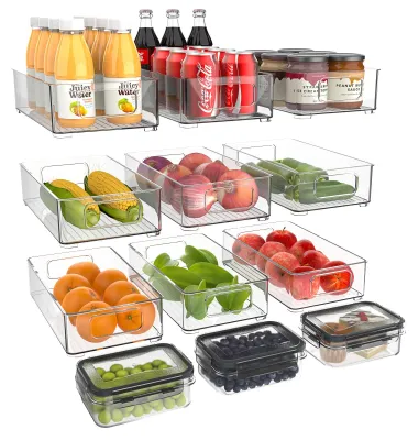 Productafbeelding van Koelkastorganizer set - Stapelbare opbergboxen voor keuken en koelkast (12 stuks)