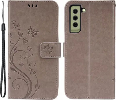 Produktbild von Samsung Galaxy S21 FE Hülle - Coverup Blumen & Schmetterlinge Klapphülle - Taupe Grau
