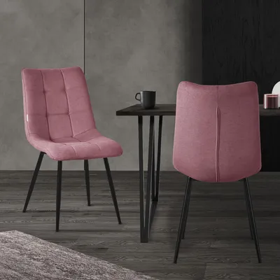 Zdjęcie produktu dla ML-Design zestaw 2 krzeseł do jadalni w kolorze antycznego różu, krzesła do salonu z obiciem z tkaniny i metalowymi nogami, krzesła kuchenne z oparciem