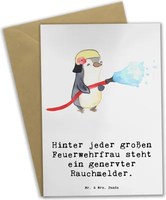 Produktbild von Mr. & Mrs. Panda Grußkarte Feuerwehrfrau Humor - Weiß - Geschenk, Berufsalltag, dankeskarten, Stärke, Mut, Beruf, Berufsprodukte, glückwunschkarten, einladungskarten