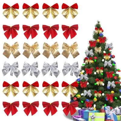 Weihnachtsbaum-Schleifen, 96 Stück, 4 Stile, Dekoration