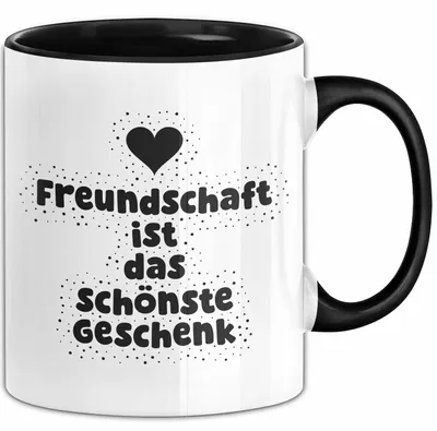 Produktbild von Freundschaft ist das schönste Geschenk Tasse mit Spruch Geschenk Freundin (Schwarz)