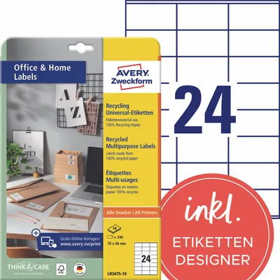 Immagine prodotto di AVERY Zweckform LR3475-10 240 etichette bianche 70,0 x 36,0 mm