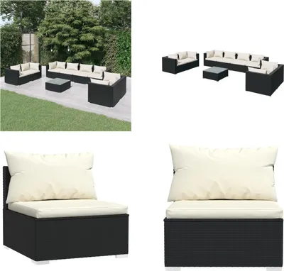 Produktbild von vidaXL 9 tlg. Garten Lounge Set mit Kissen Poly Rattan Schwarz - Garten-Lounge-Set - Garten-Lounge-Sets - Terrassen-Lounge-Set - Gartensofa-Set