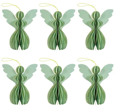 Image de lot de 6 élégantes décorations de Noël Origami Design en vert sauge