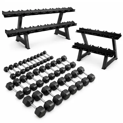 Image de Ensemble d'haltères PH Fitness Hexa 2-30 kg avec support – Haltères hexagonaux professionnels 480 kg, haltères en caoutchouc antidérapants, qualité studio avec rack
