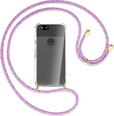 Produktbild von Handykette Backcover-Schutzhülle mit Band (Metall goldfarben) für Google Pixel 2 - lila/rosa/blau