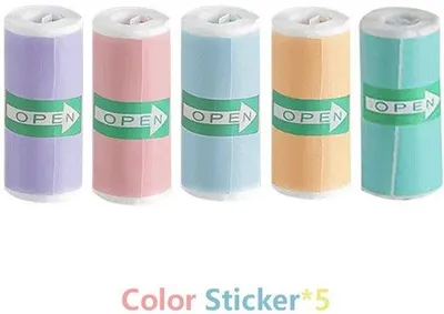 Image de Pour mini-imprimantes, papier autocollant, papier thermique en rouleau, papier autocollant 25 x 57 mm, lot de 5 rouleaux de papier autocollant (rose + orange + bleu + vert + violet)