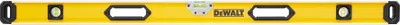 A yellow DEWALT spirit level is shown horizontally against a white background.