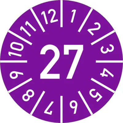 Produktbild von Dreifke® Prüfplakette Jahr 27 mit Monaten, violett, Dokumentenfolie, Ø 15 mm,...