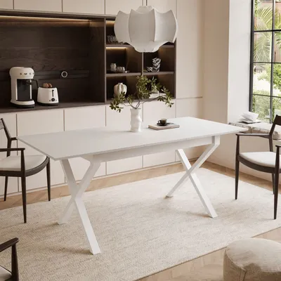Obrázok produktu pre ARTON II rozkladací stôl 140 cm biely, biele kovové X-nohy